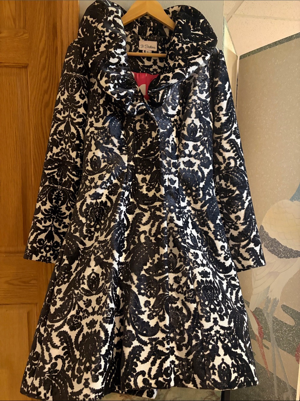 3 Sisters Black and White tapestry coat